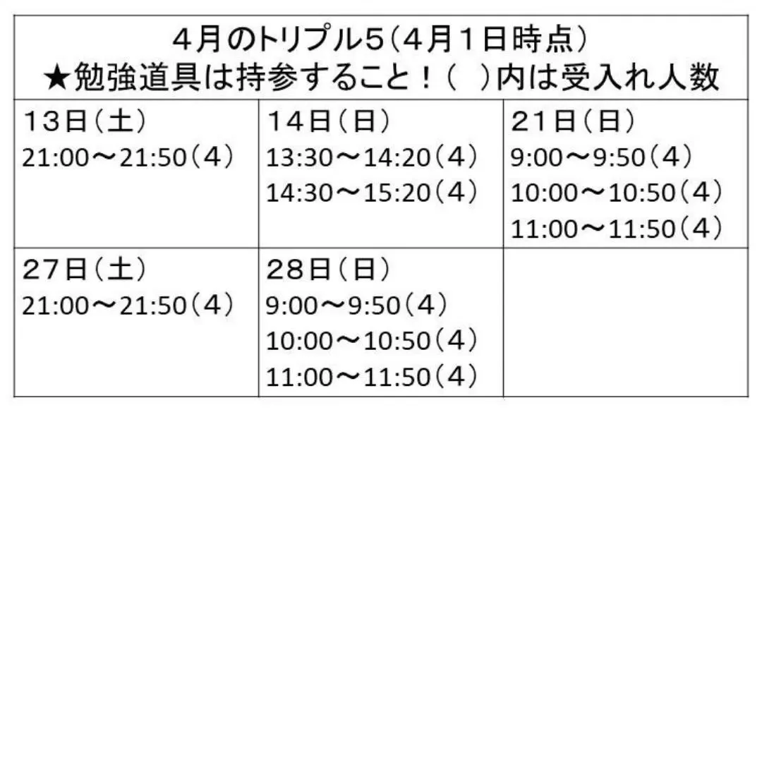 ４月トリプル5のご案内